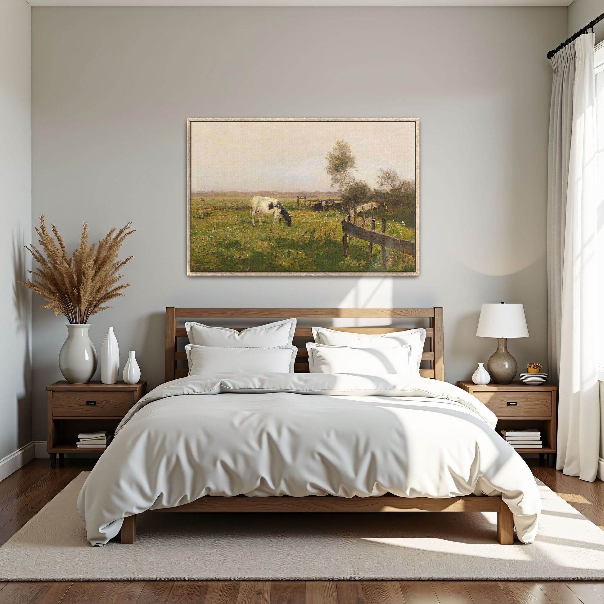 Cows Grazing In A Field With A Wooden Fence By Eugen Jettel