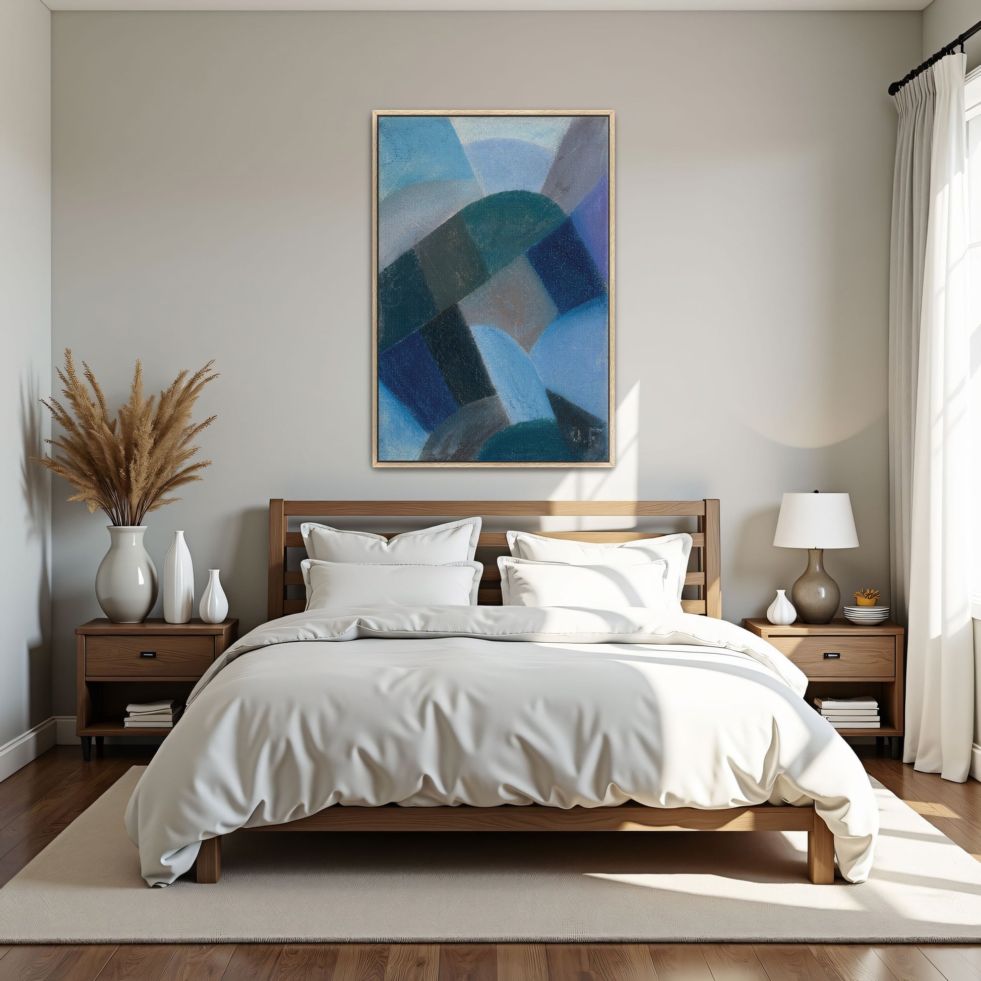 Abstract Geometric Composition In Shades Of Blue, Green, And Gray By Otto Freundlich