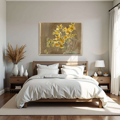 Yellow flowers on brown background by Hannah Borger Overbeck