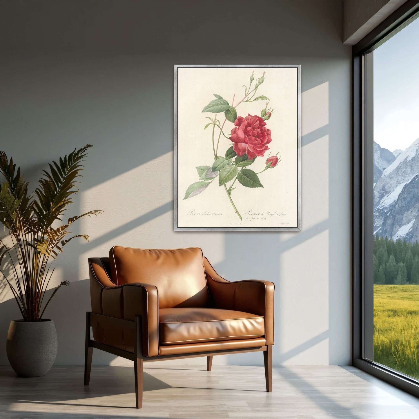 Red Rose Botanical Illustration by Pierre Joseph Redouté