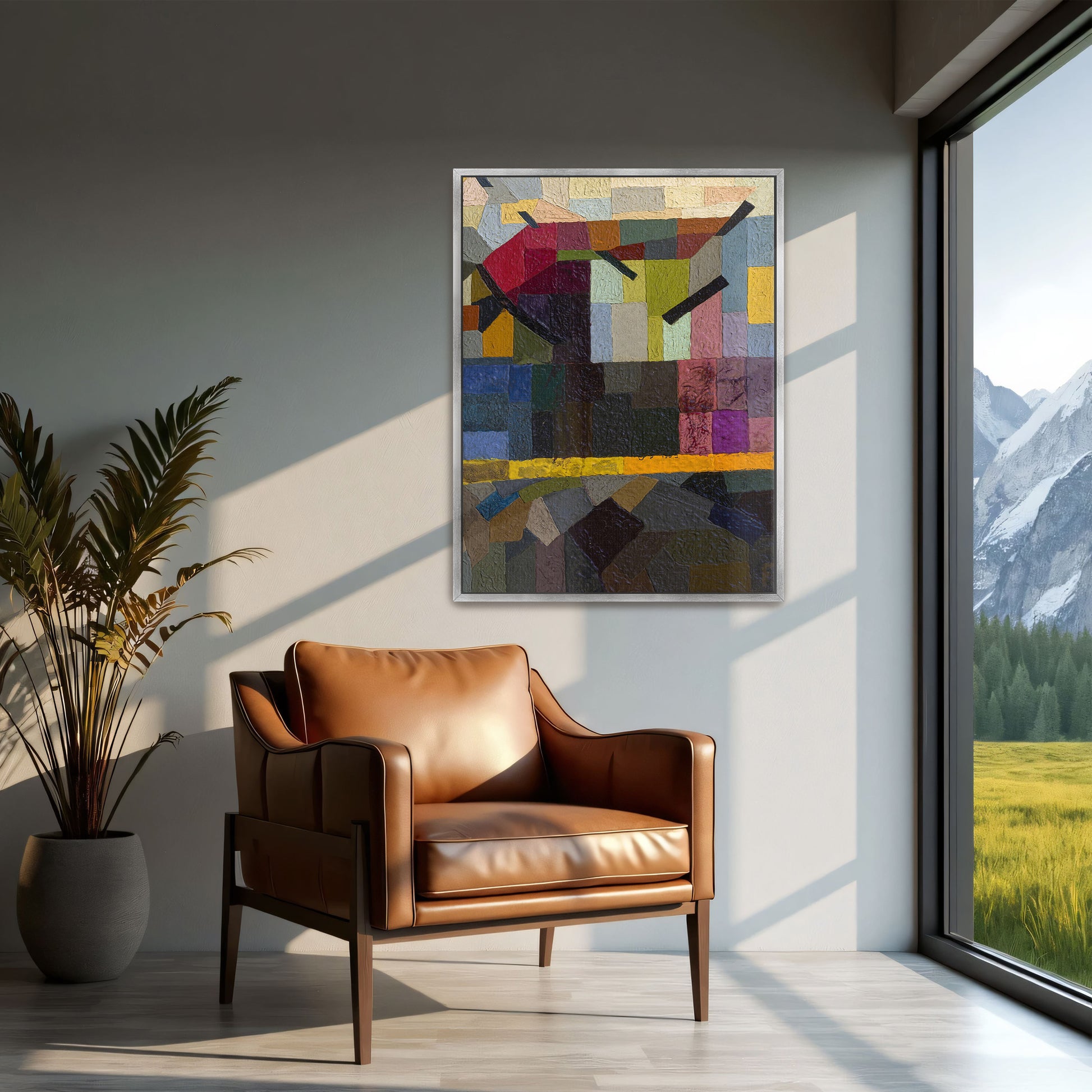 Abstract Geometric Composition With Yellow Line By Otto Freundlich