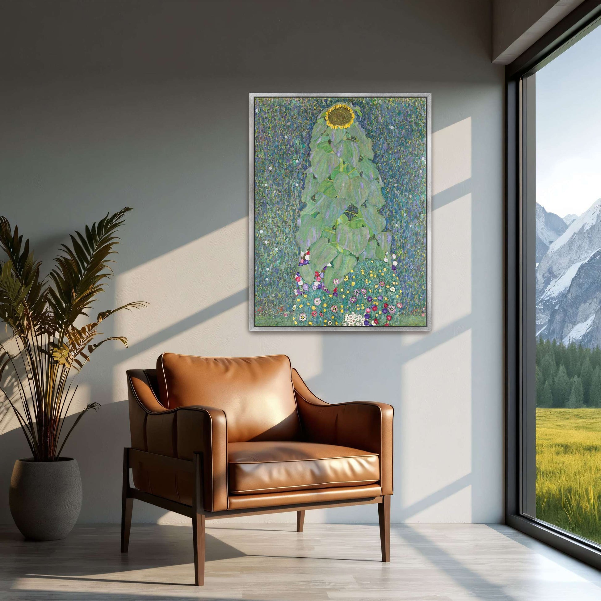 A single sunflower in a field of flowers by Gustav Klimt