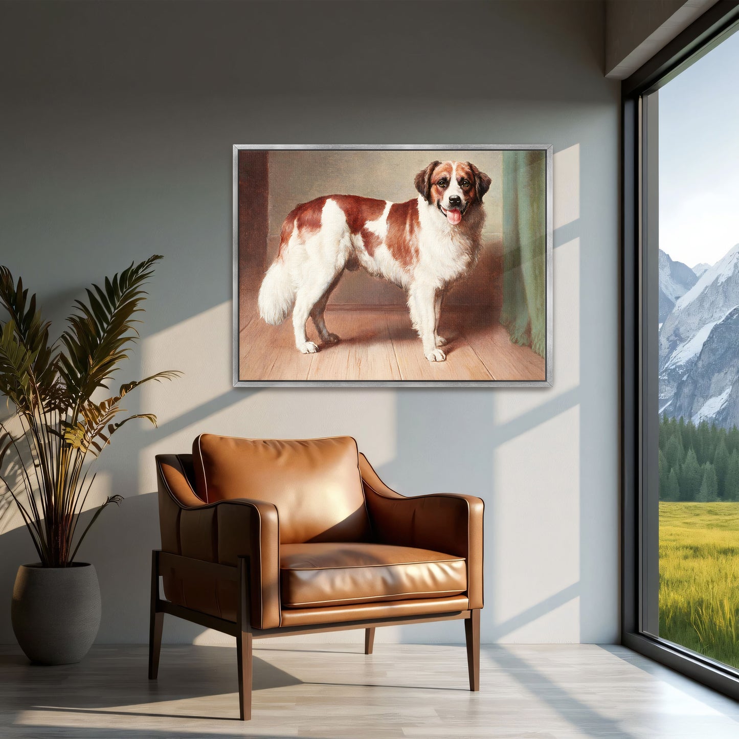 St. Bernard Dog Portrait, Standing, Indoor Setting By Carl Reichert