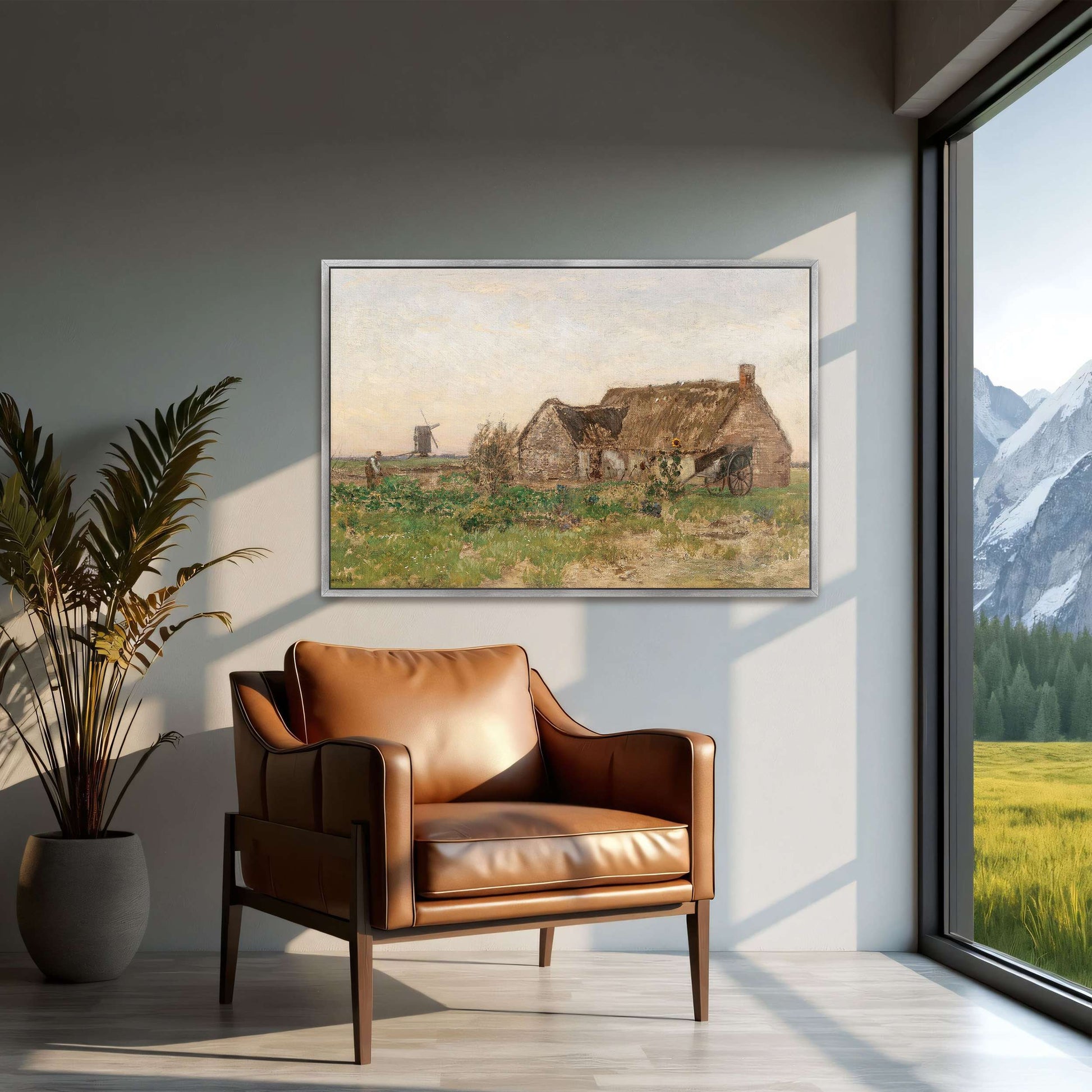Rural scene with farmhouse, windmill by Eugen Jettel