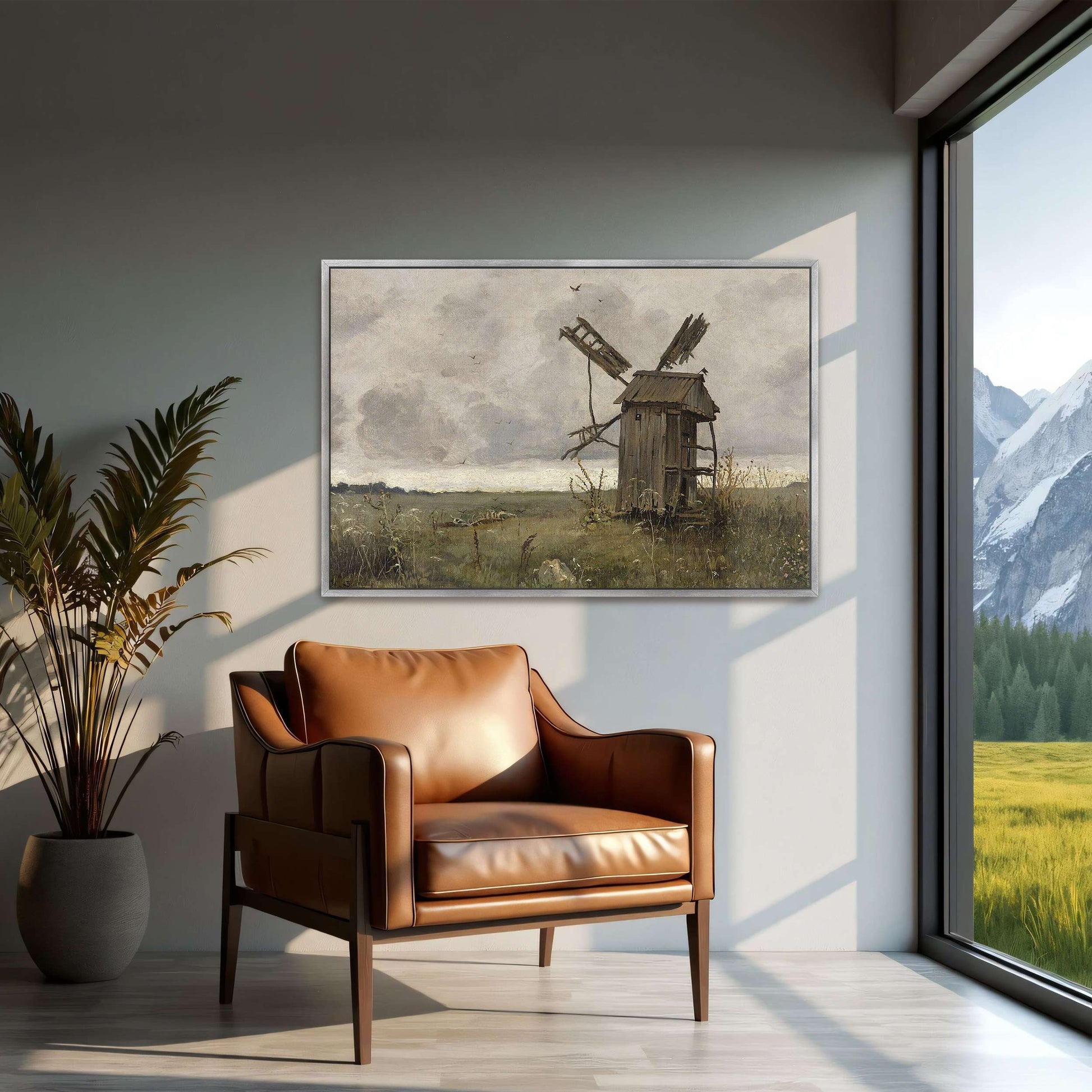 A dilapidated windmill in a field by Jan Stanislawski