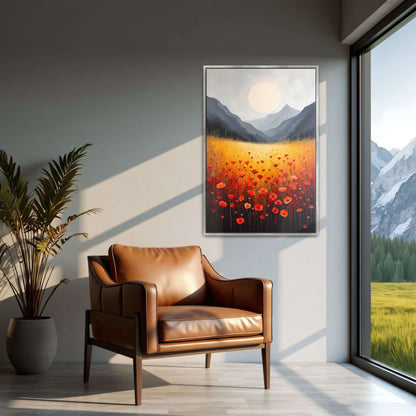 Poppies In A Field With Mountains And Moon By Yara Rabibzad