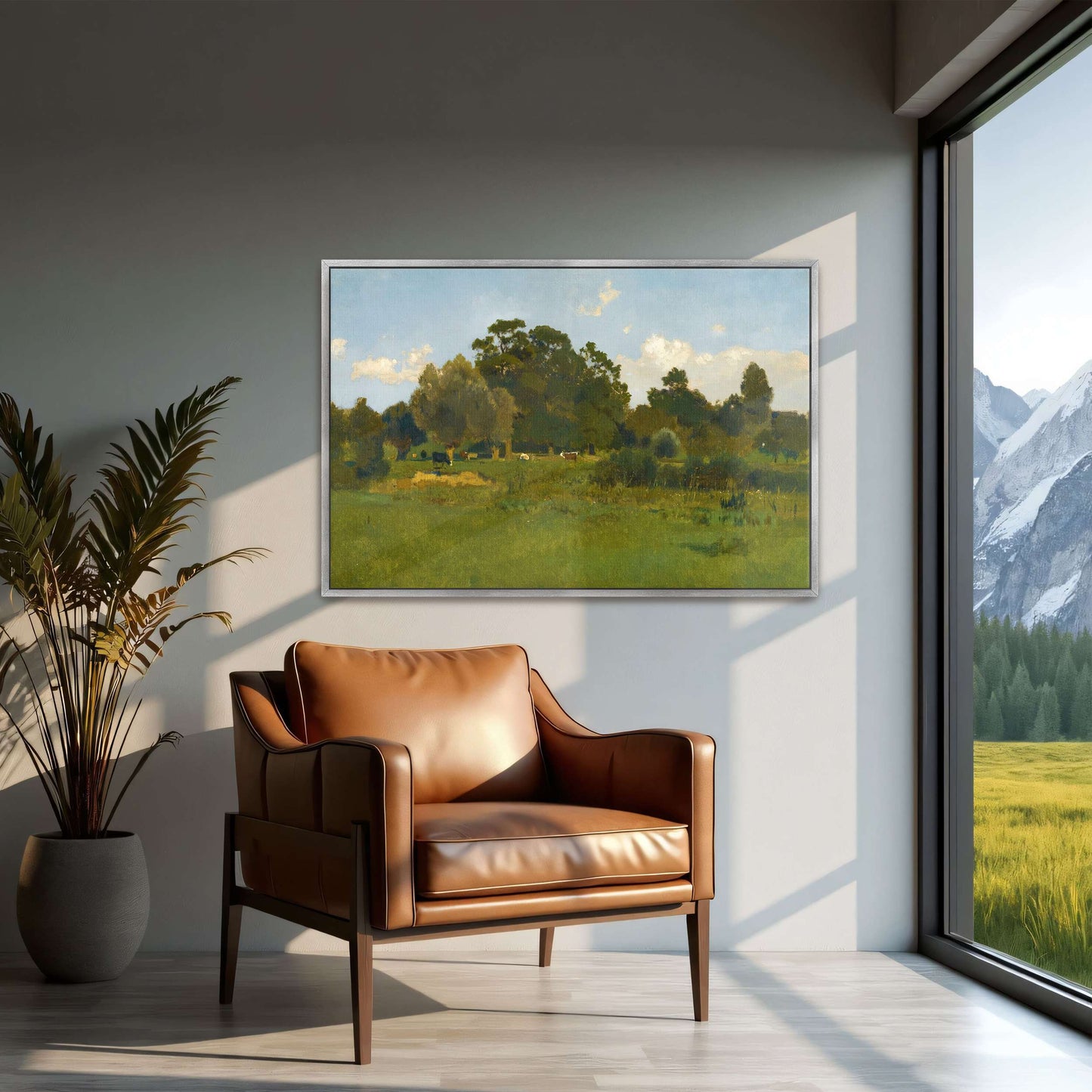 Pastoral Meadow With Cows Under Cloudy Sky By Eugen Jettel