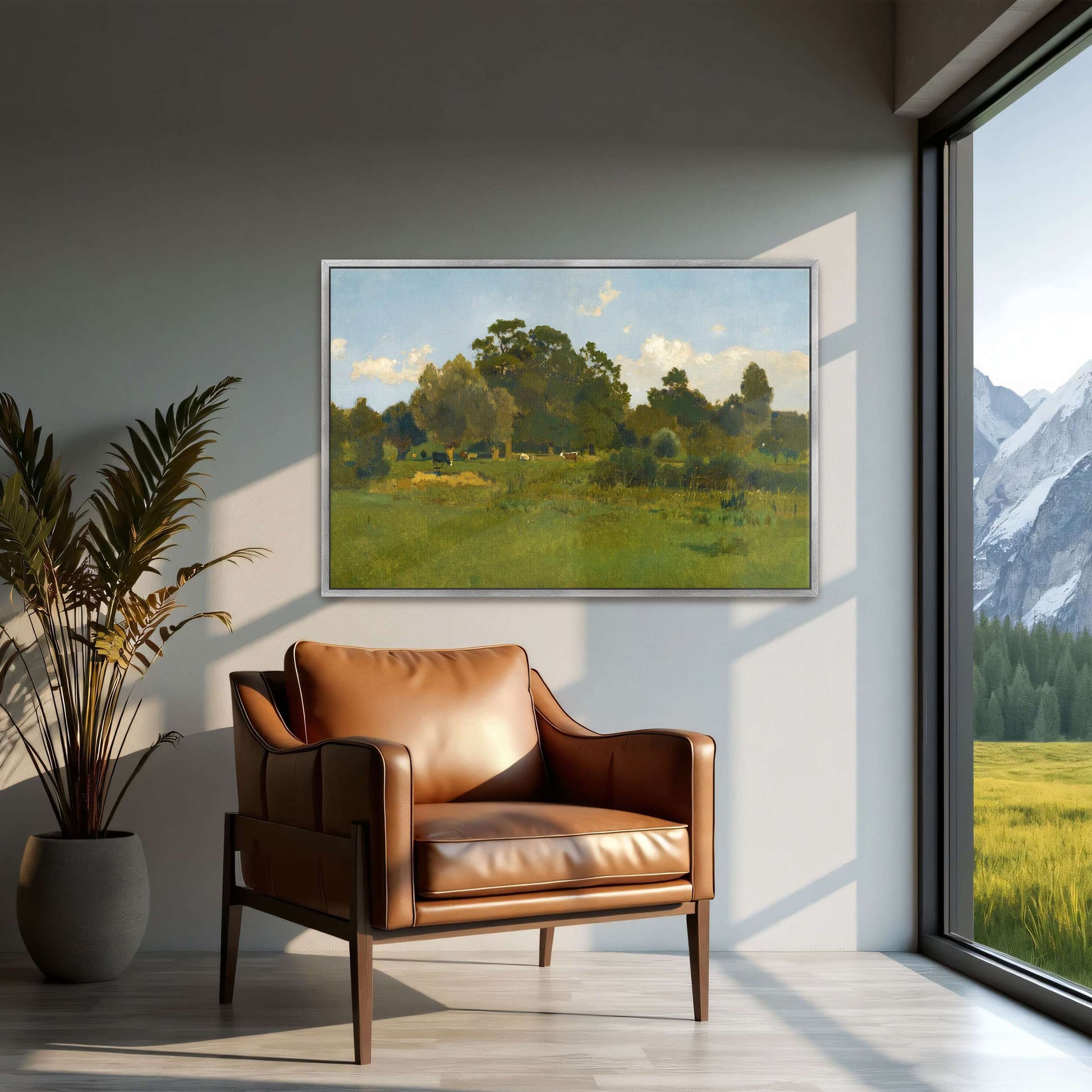 Pastoral Meadow With Cows Under Cloudy Sky By Eugen Jettel