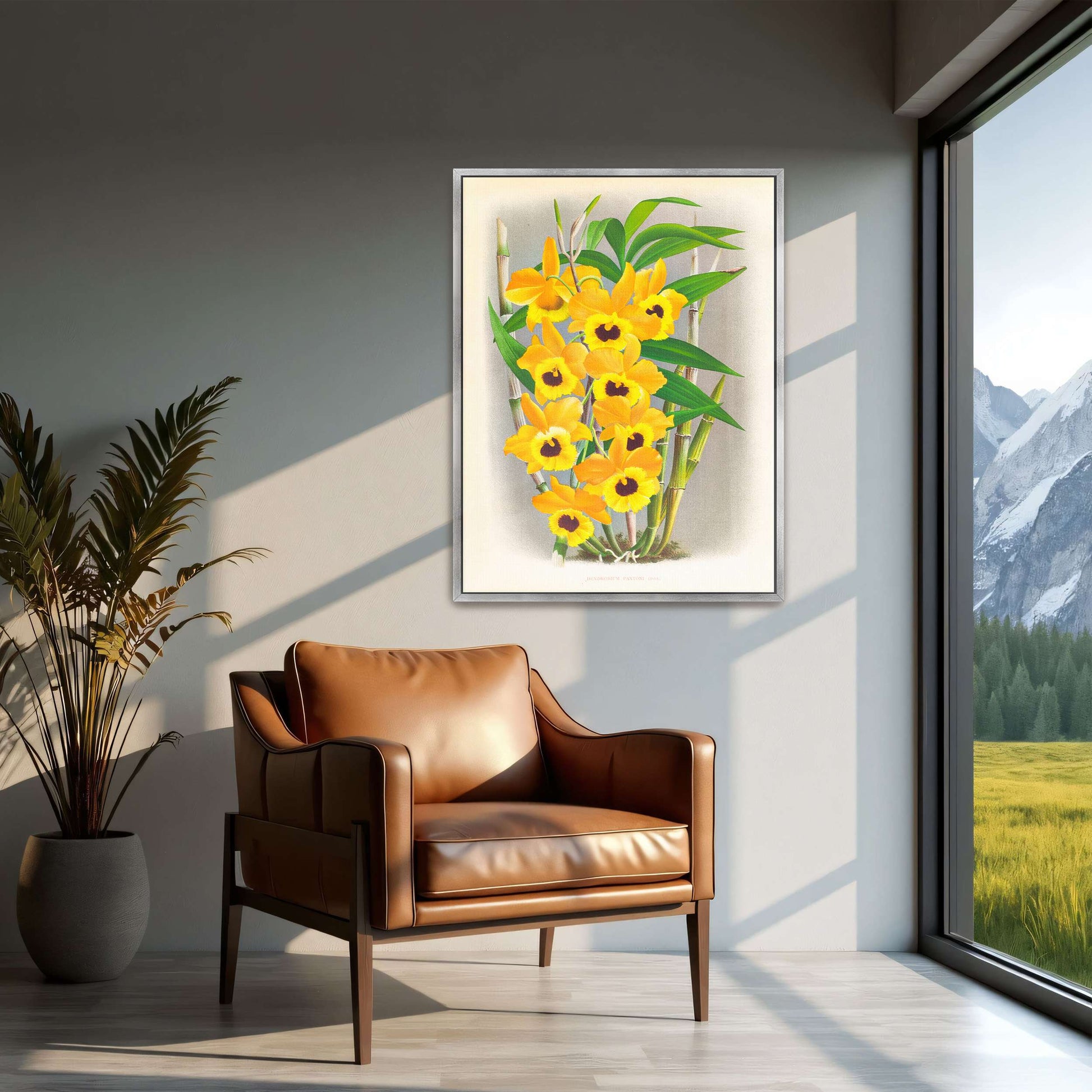 Yellow orchid botanical illustration by Jean Jules Linden