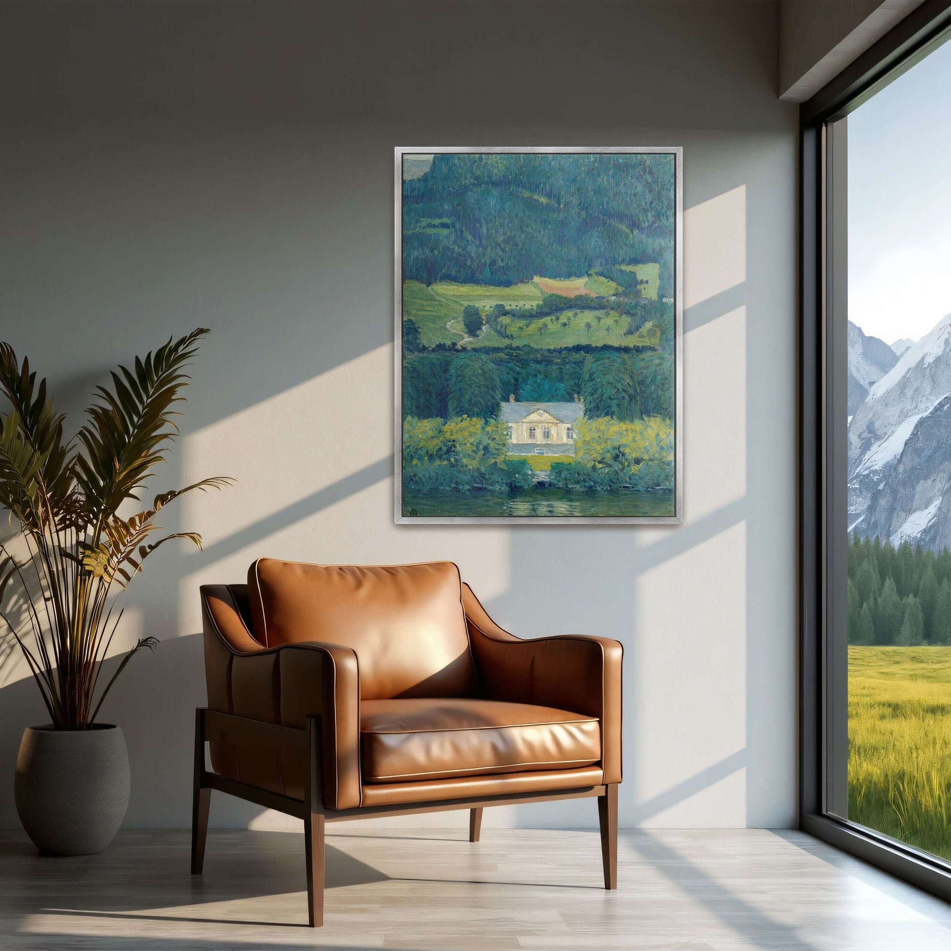 Country house by water, landscape by Koloman Moser