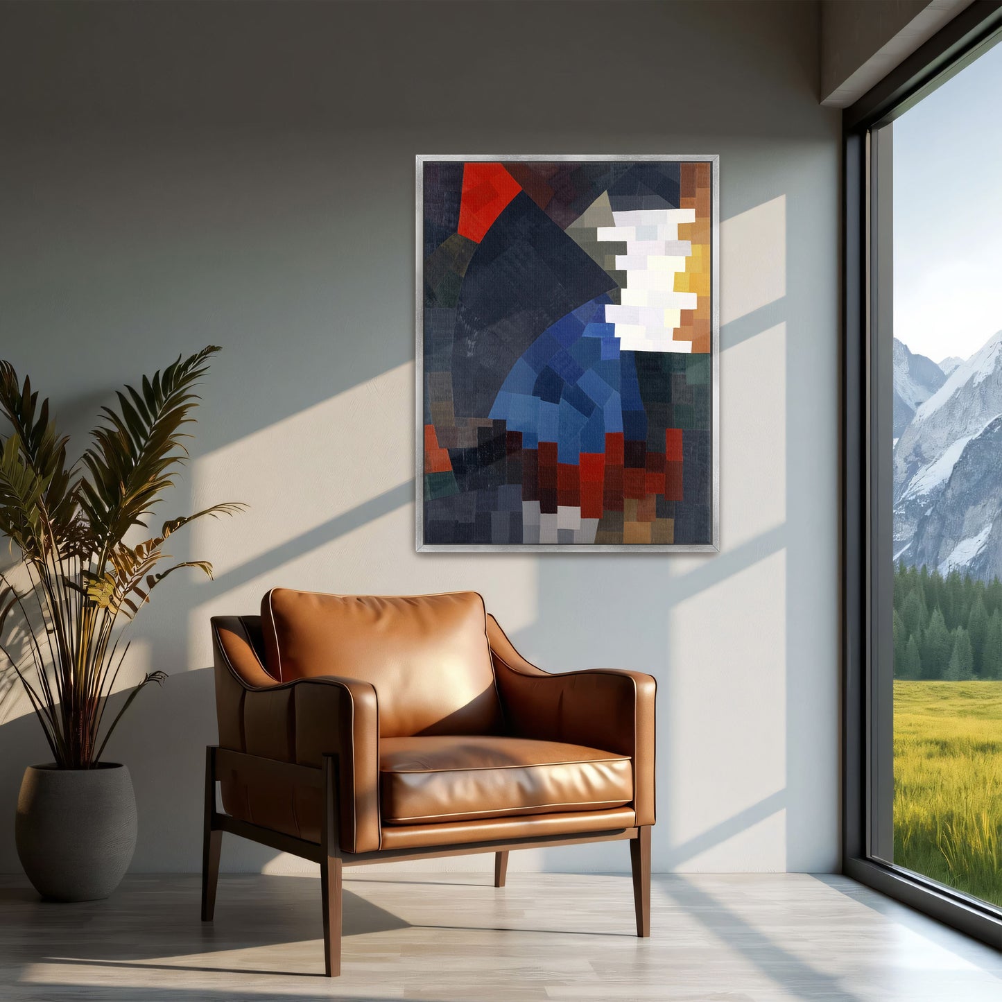 Geometric Abstract Composition With Red, Blue And White By Otto Freundlich