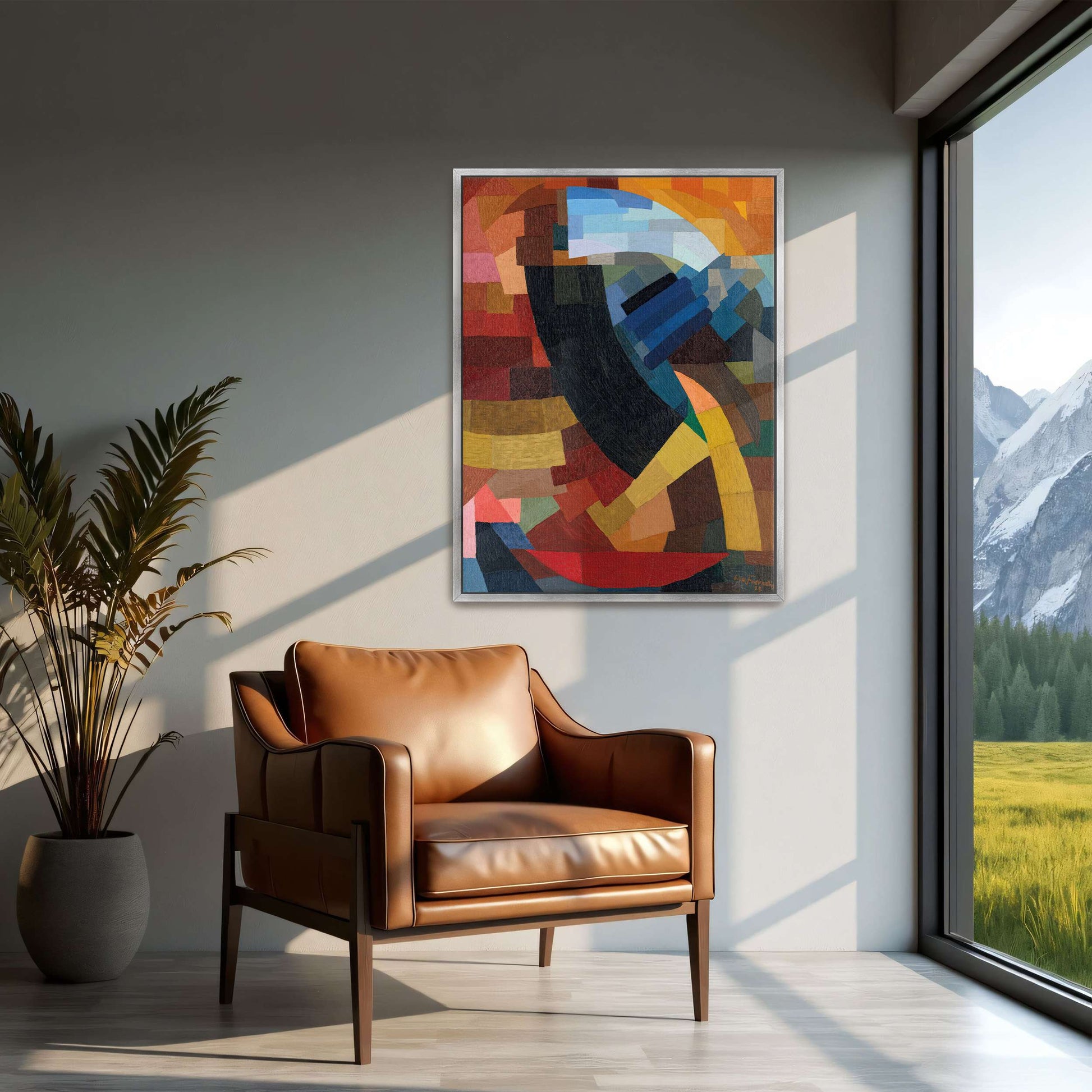 Abstract geometric art with curved lines by Otto Freundlich