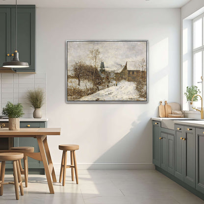 Snowy village scene with houses by Paul Baum