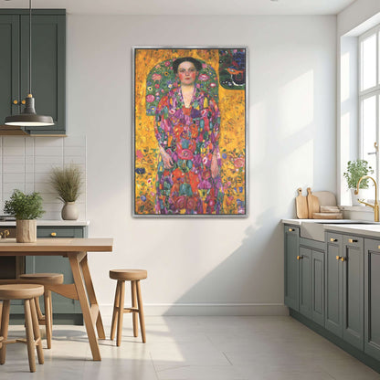 Woman In Floral Dress, Golden Background, Vienna Secession By Gustav Klimt