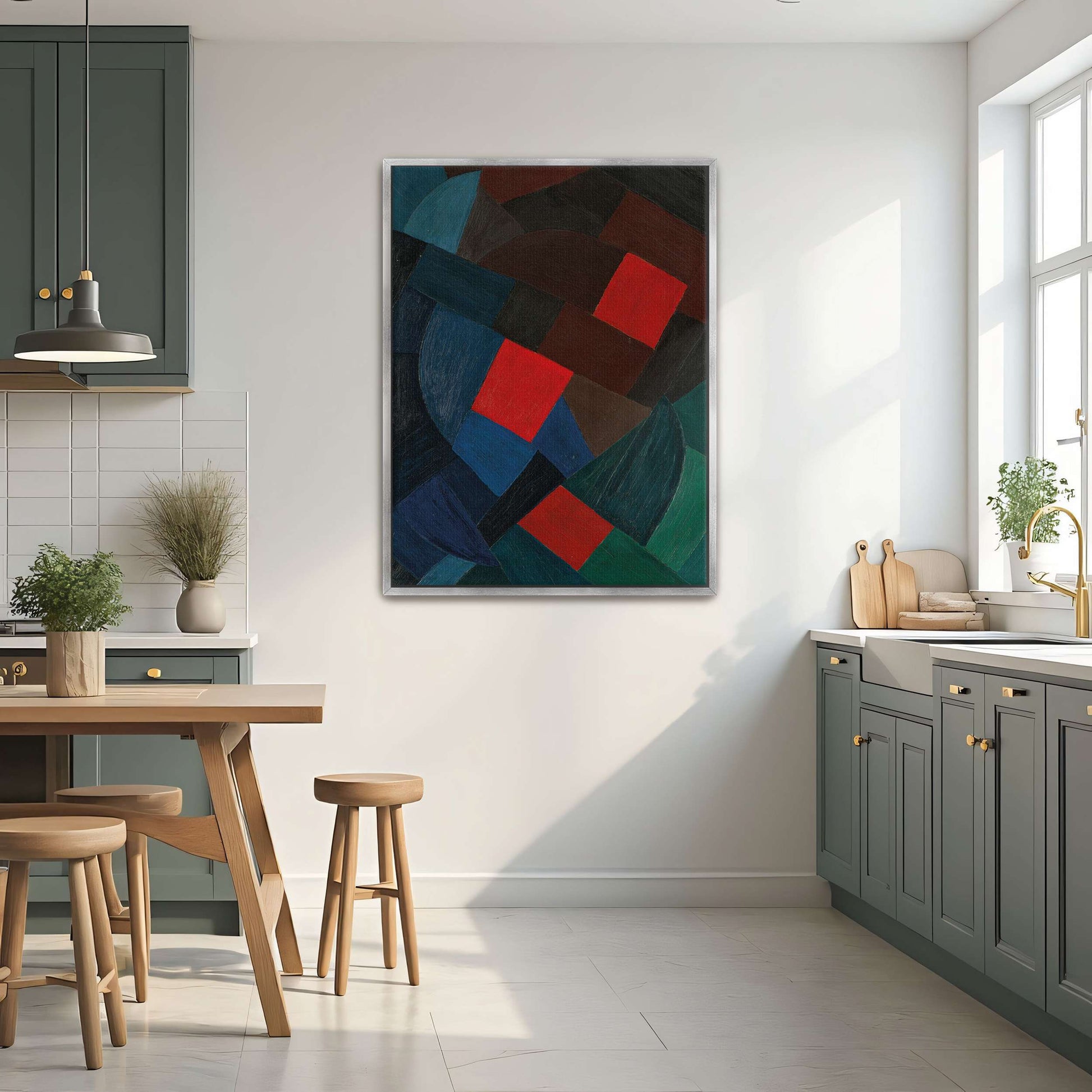 Abstract geometric painting with red squares by Otto Freundlich