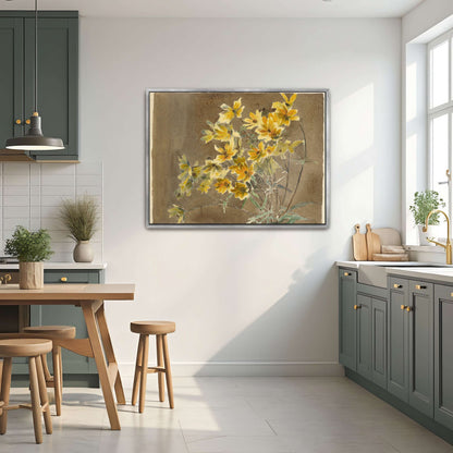 Yellow flowers on brown background by Hannah Borger Overbeck