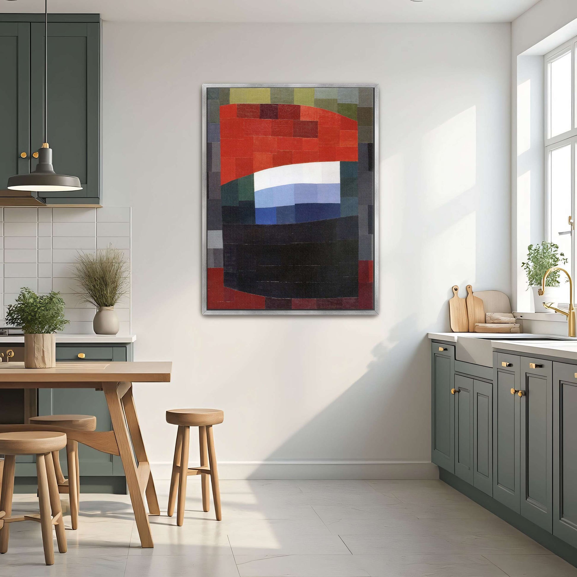 Abstract geometric art with red, white, and blue by Otto Freundlich