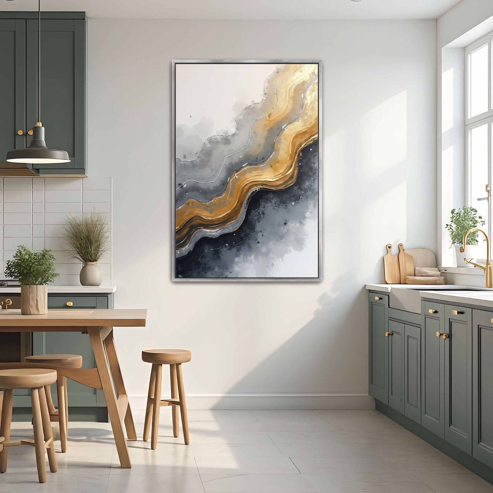 Abstract Gold And Grey Swirls By Yara Rabibzad