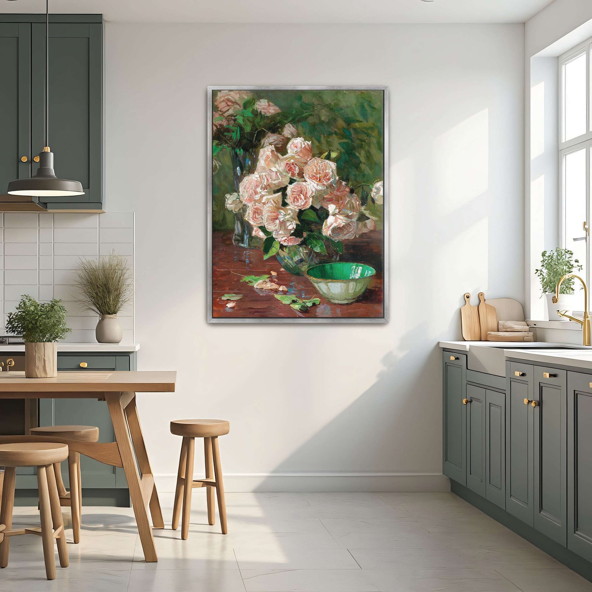 Roses in glass vases on table by Carl Moll
