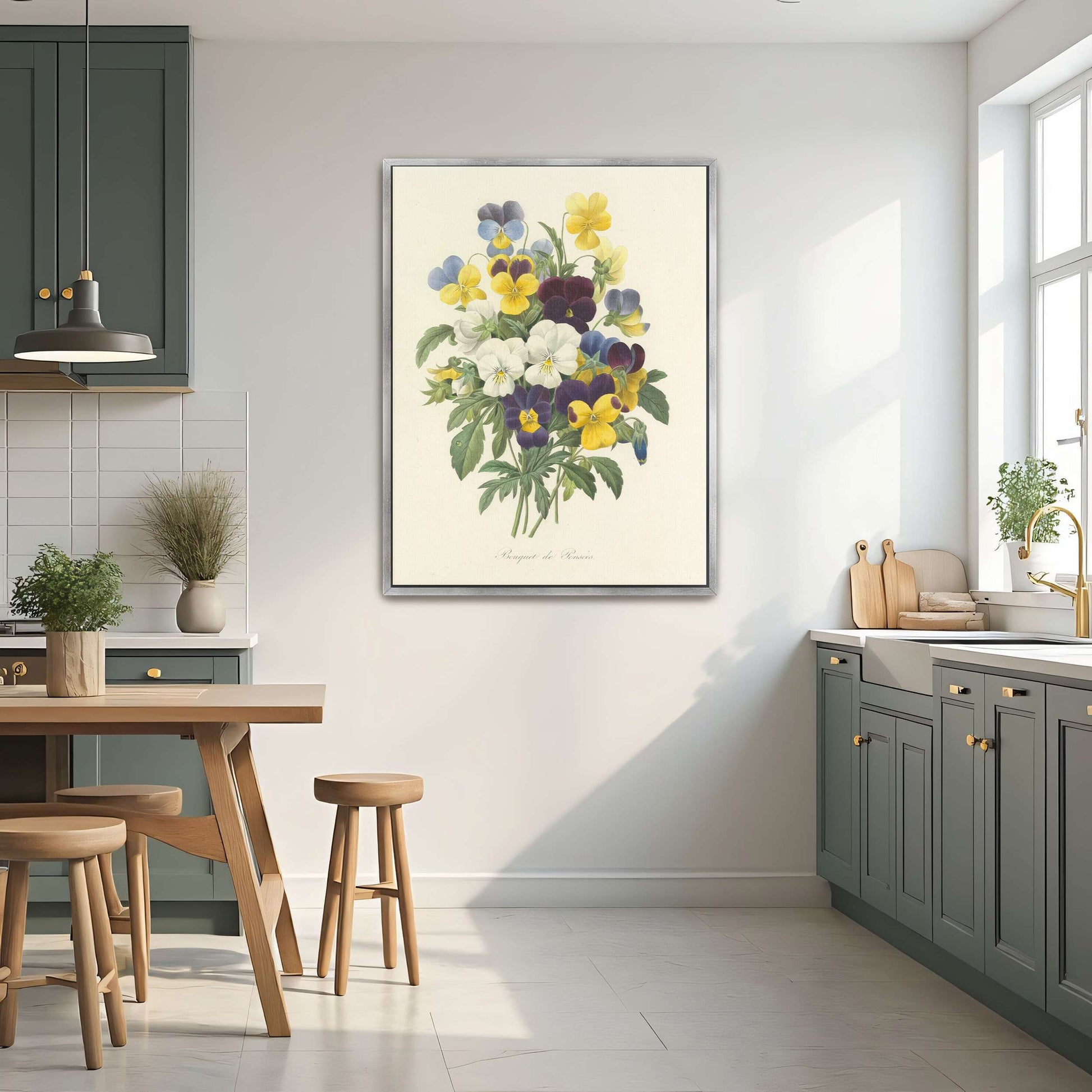 Pansies bouquet illustration by Pierre Joseph Redouté