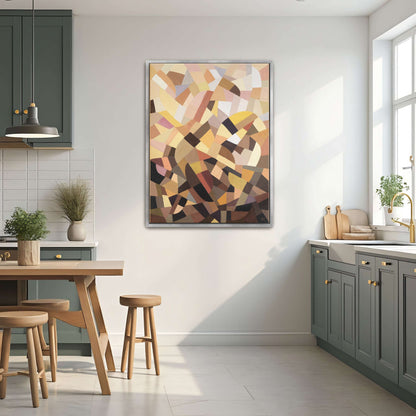 Abstract geometric painting with brown, yellow, and pink shapes by Otto Freundlich