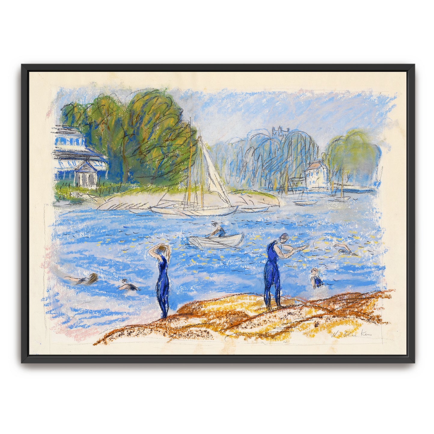 Summertime Swimmers And Sailboats By William James Glackens