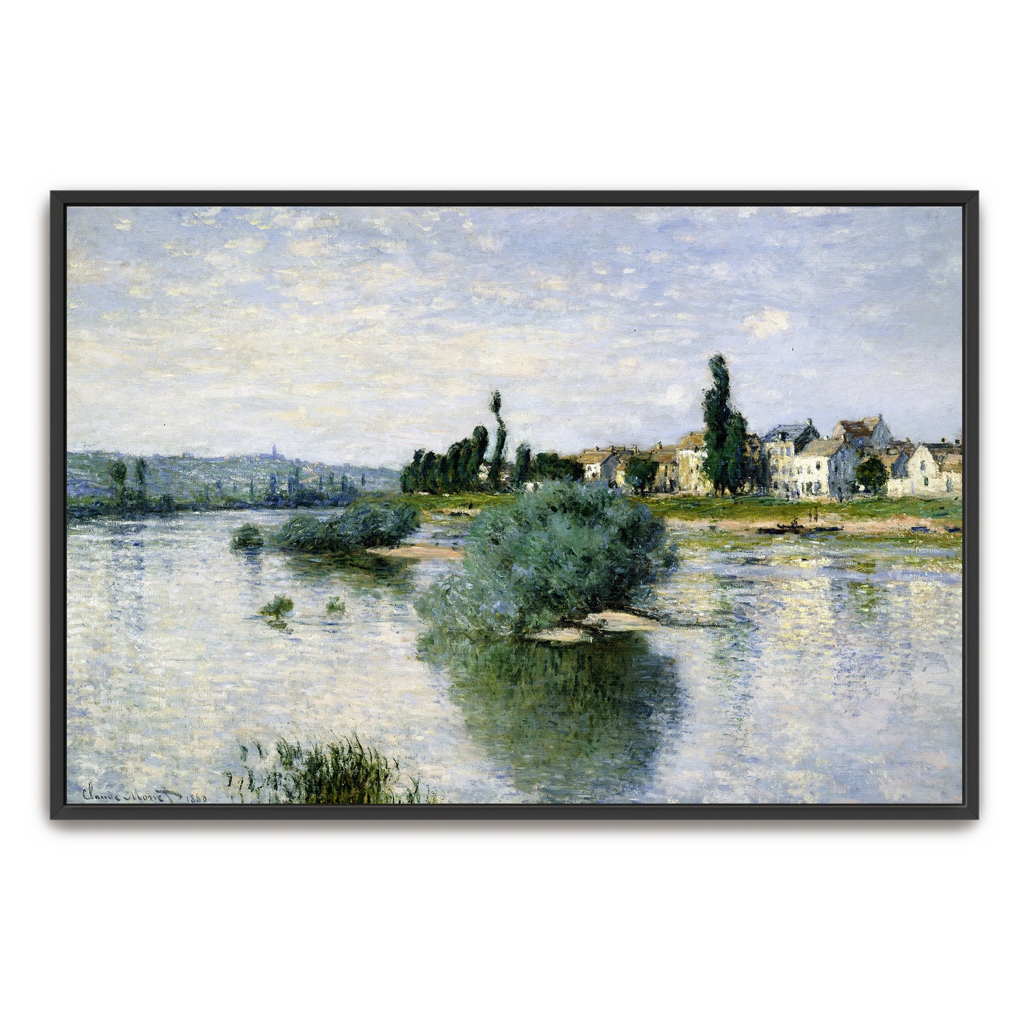 River Scene With Houses And Trees Under Cloudy Sky By Claude Monet