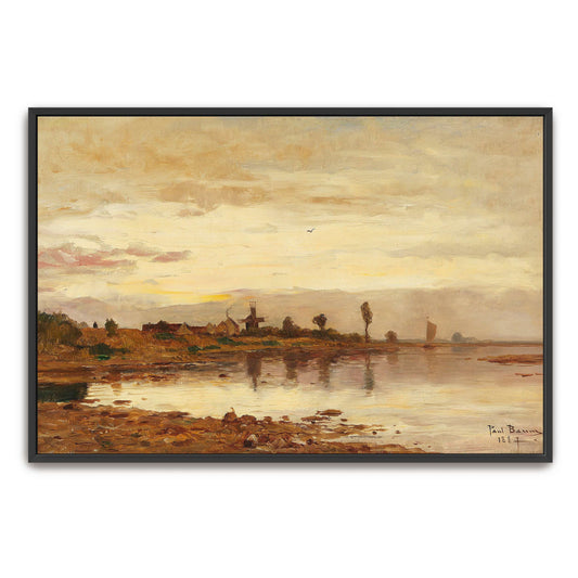 Sunset over a Dutch Canal with Windmill by Paul Baum