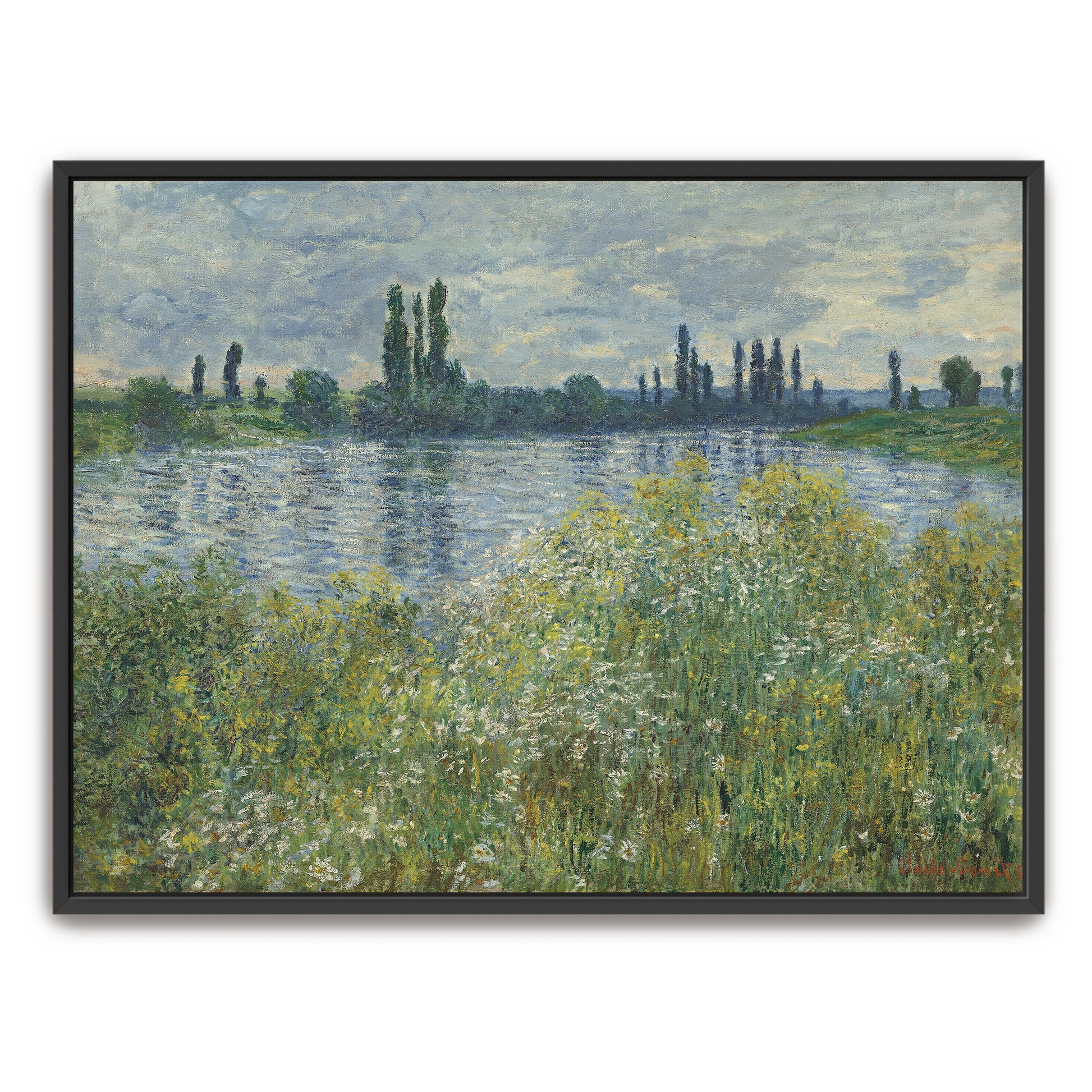 Riverbank With Lush Greenery And Blue Water By Claude Monet