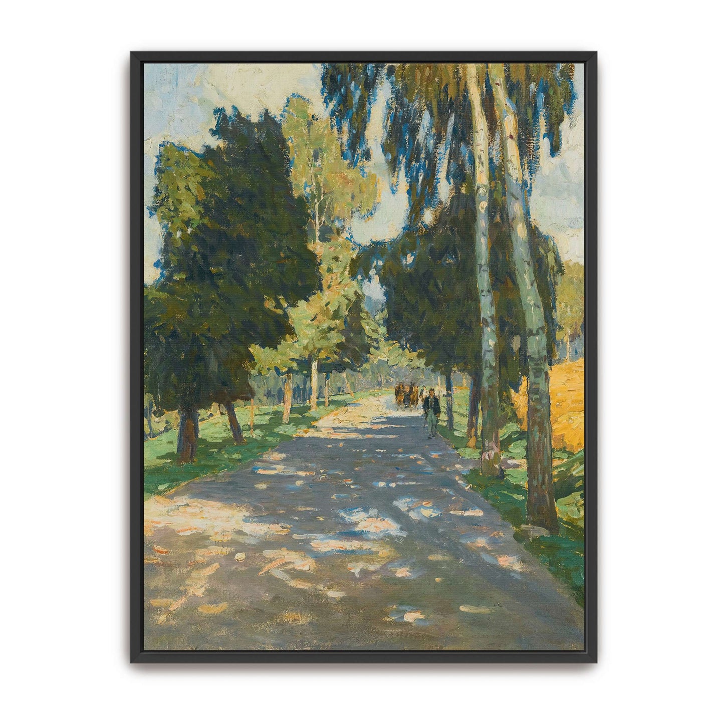 Sunlit road, trees, figures by Carl Moll