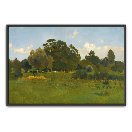 Pastoral Meadow With Cows Under Cloudy Sky By Eugen Jettel