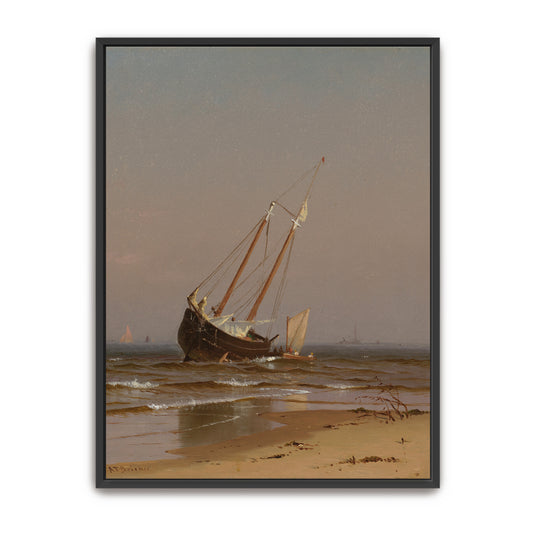 Beached Sailing Ship On Sandy Shore With Calm Water By Alfred Thompson Bricher