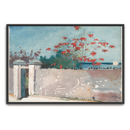 Red Flowers And Wall With Gate In Nassau By Winslow Homer