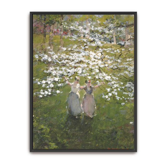 Two women in a blooming orchard by William Henry Holmes