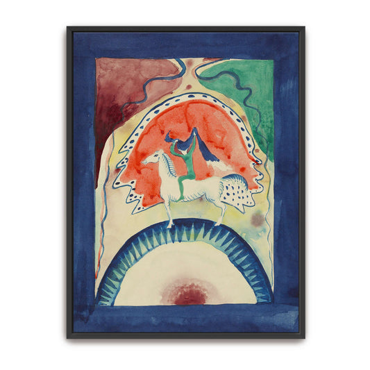 A rider on a white horse in a red and green landscape by Wassily Kandinsky