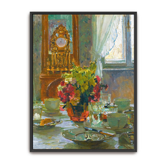 Breakfast table with flowers by Carl Moll