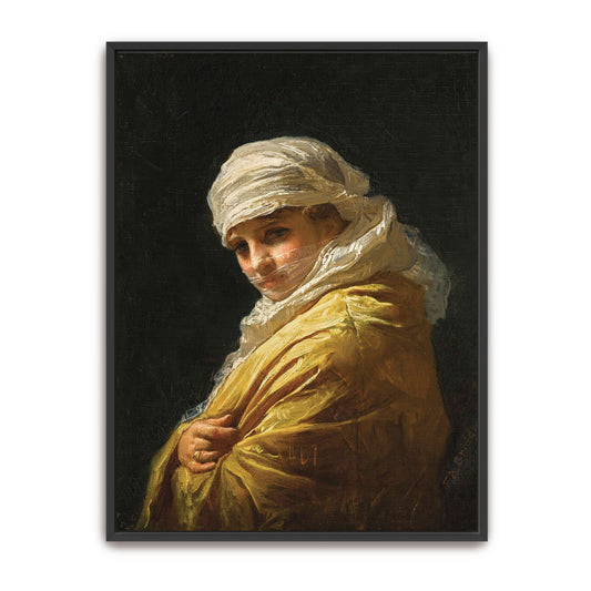 Woman in white turban and yellow shawl by Frederick Arthur Bridgman
