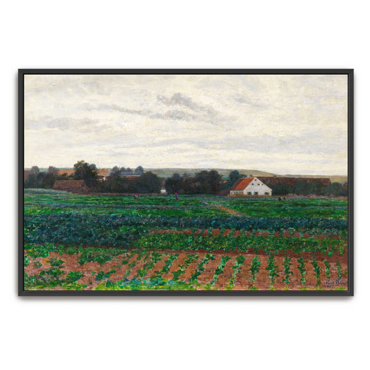 Farmhouse In A Field With Cloudy Sky By Paul Baum