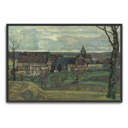 German Village Landscape, Cloudy Sky, Hills, Buildings, Trees By Adolf Hölzel