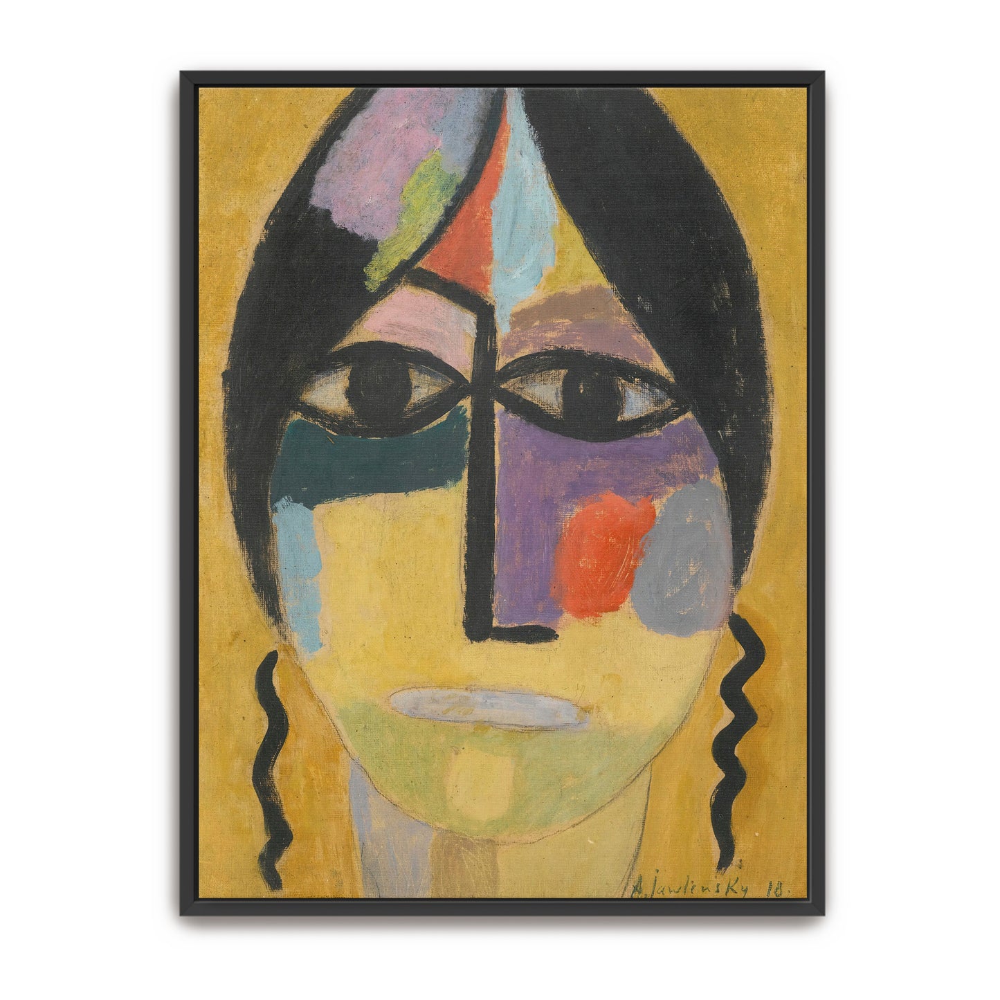 Colorful Abstract Portrait Of A Woman With Black Hair By Alexej Von Jawlensky