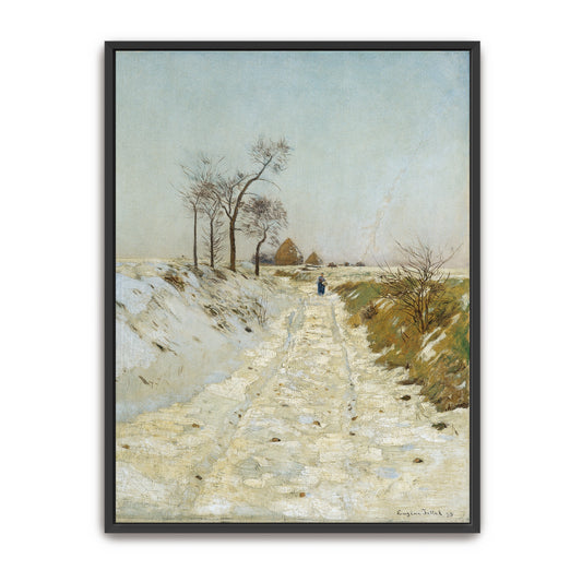 Winter Landscape With Trees And Snow Covered Road By Eugen Jettel