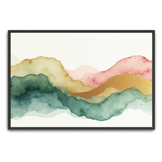 Abstract Watercolor Landscape With Gold Glitter By Yara Rabibzad