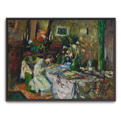 Woman In A Room With Flowers And A Table Setting By Édouard Vuillard