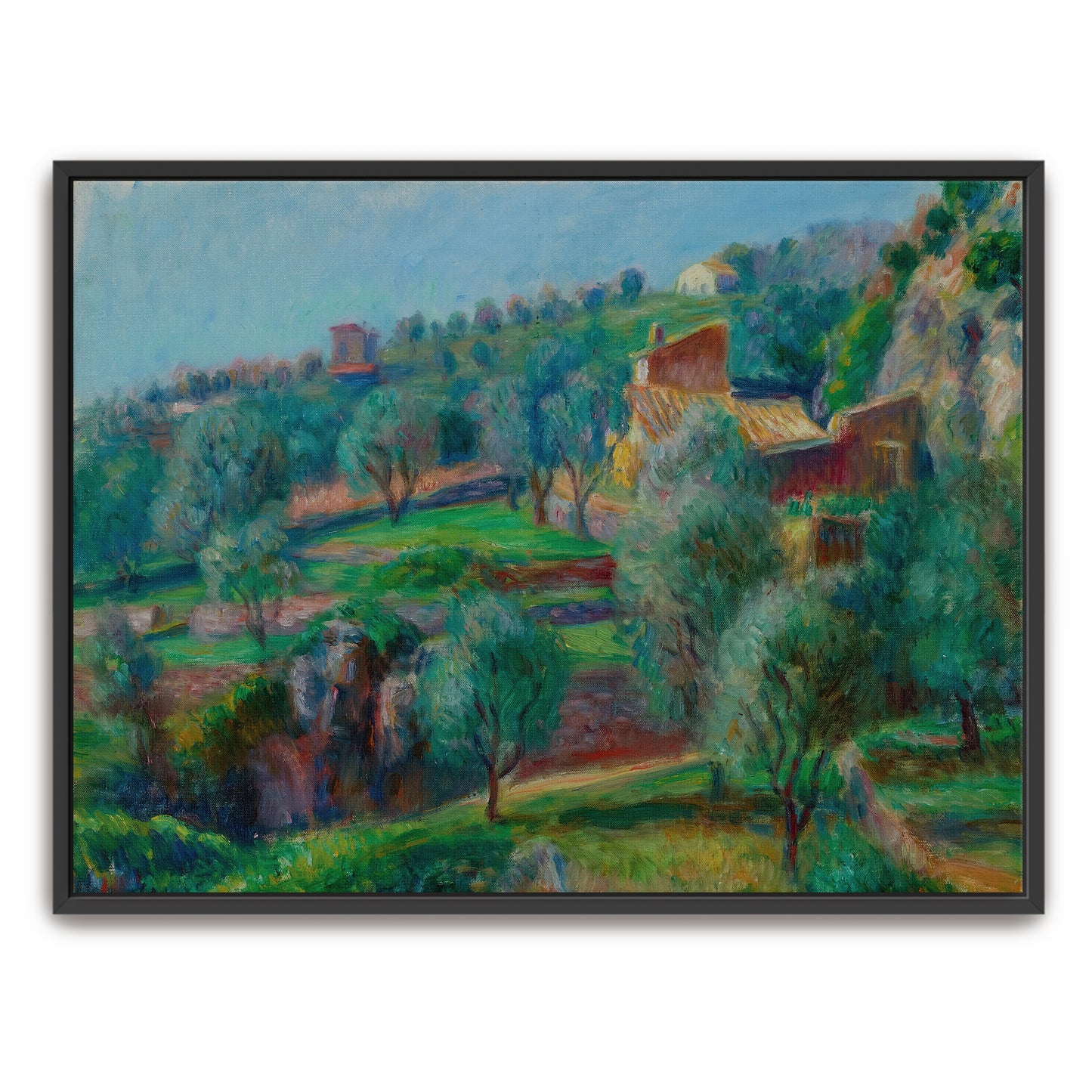 Hillside Village With Lush Green Trees And Terraces By William James Glackens