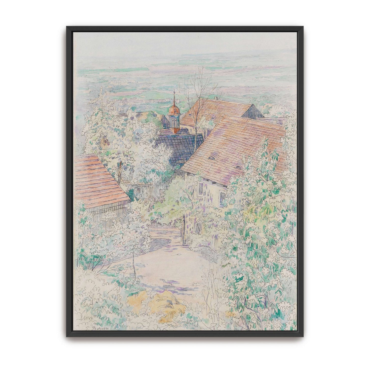Village scene with houses and trees by Paul Baum