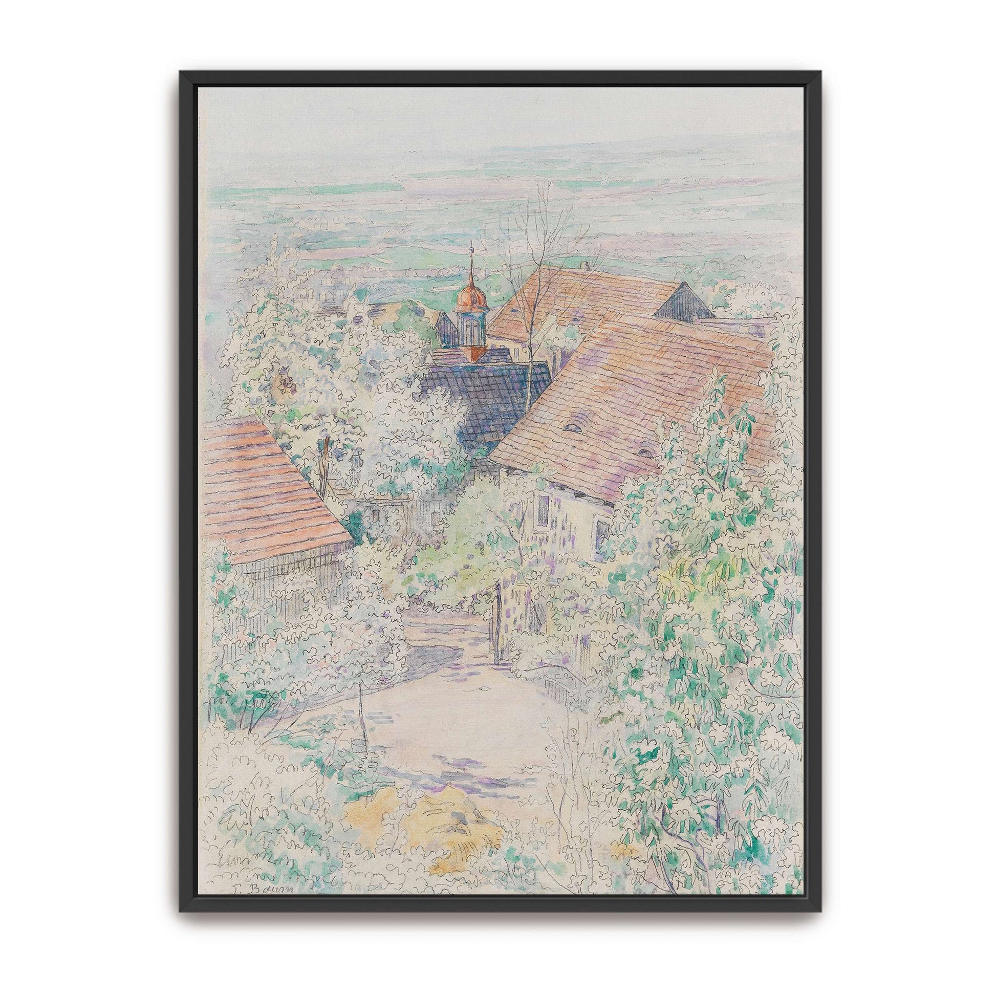 Village scene with houses and trees by Paul Baum