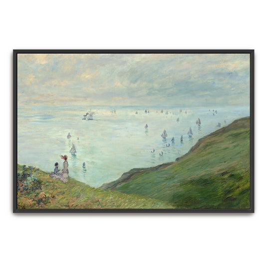 Two Figures On A Cliff Overlooking A Sea Of Boats By Claude Monet