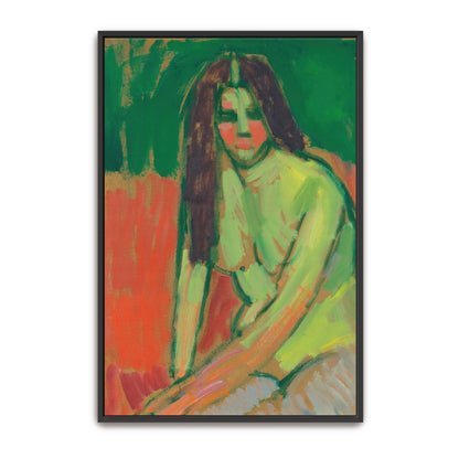 Seated Figure With Long Hair, Green And Red Tones By Alexej Von Jawlensky