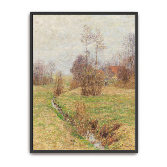 Stream Through Fields, Trees And Cloudy Sky By Paul Baum