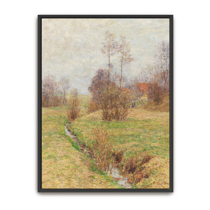 Stream Through Fields, Trees And Cloudy Sky By Paul Baum